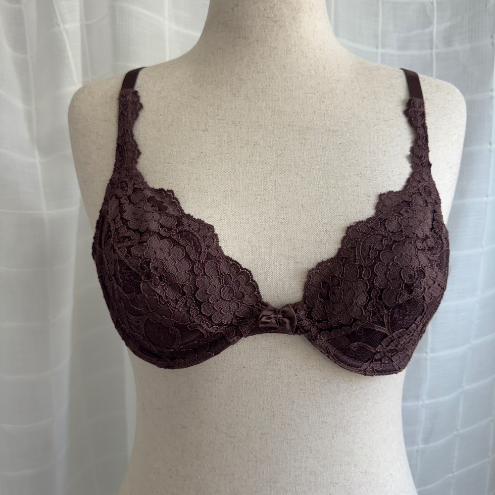 Vintage 1990s Victorias Secret Brown Satin Style Lace Bra 36C‎ Lingerie Femme